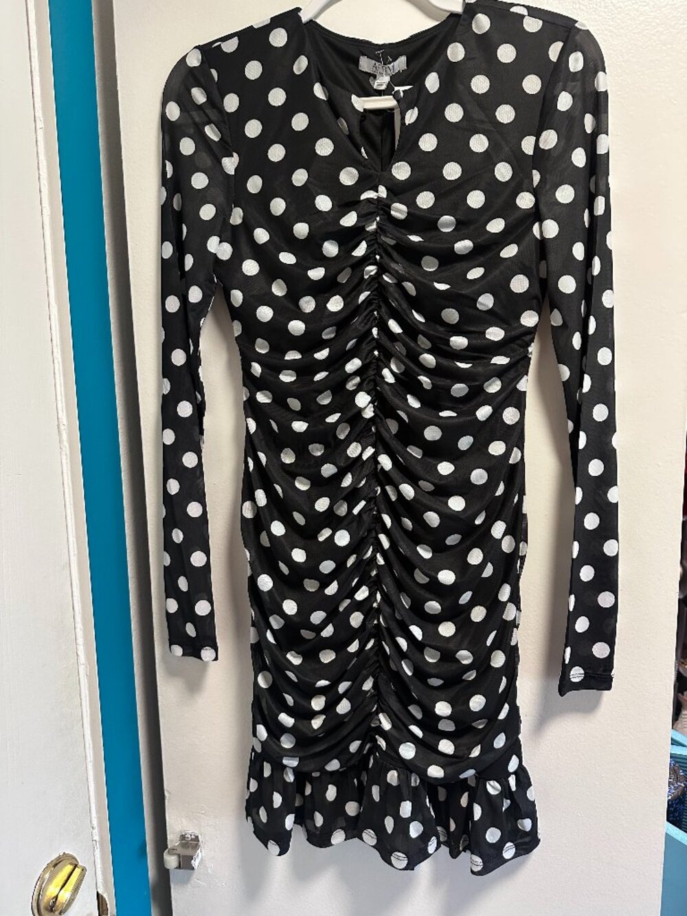 AFRM Antoinette Polka Dot Ruched Minidress in a Women's Size Medium - NWT